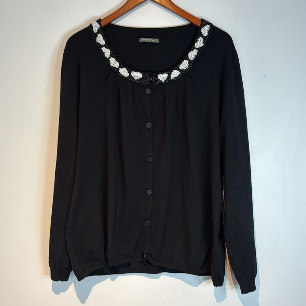 Marina Rinaldi black beaded heart cardigan sweater size large